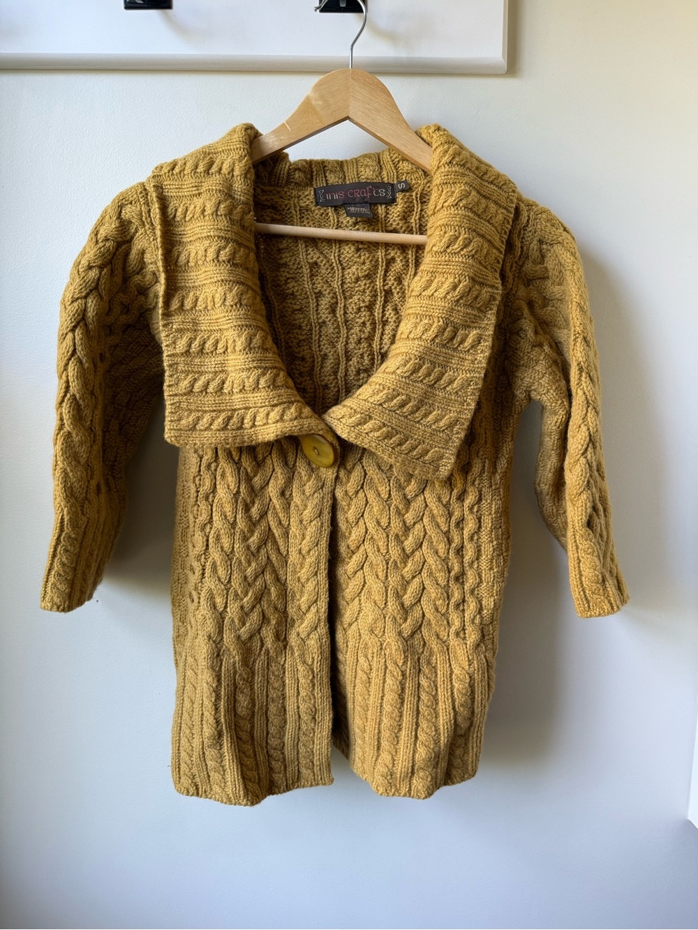 INIS CRAFTS Irish Merino Wool Cardigan Sweater Cable Aran Heritage Cottagecore S